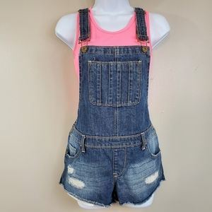 Mudd Juniors Medium Wash Distressed Denim Overalls Sz - M